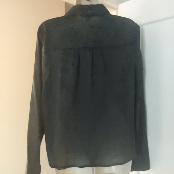 Max Studio Pinstripe Appliqué Button-Up Shirt - Size MEDIUM - Picture 6 of 8